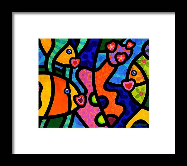 Abstract Framed Print featuring the painting Kissing Fish Reef by Steven Scott