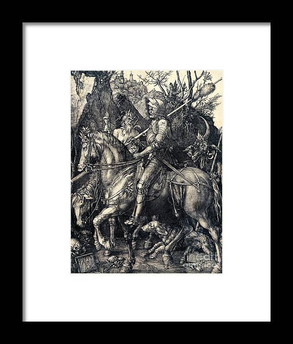 Knight Framed Print featuring the drawing Knight Death and the Devil by Albrecht Durer