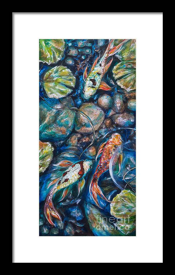 Koi Framed Print featuring the painting Koi and Rocks by Linda Olsen