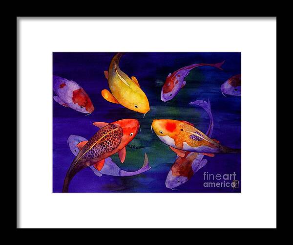 Watercolor Framed Print featuring the painting Koi Friends by Robert Hooper