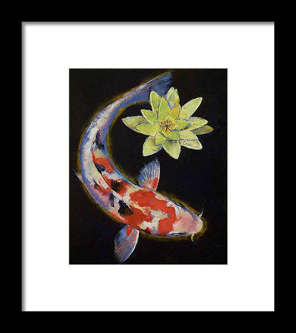 Koi Framed Print featuring the painting Koi with Yellow Water Lily by Michael Creese