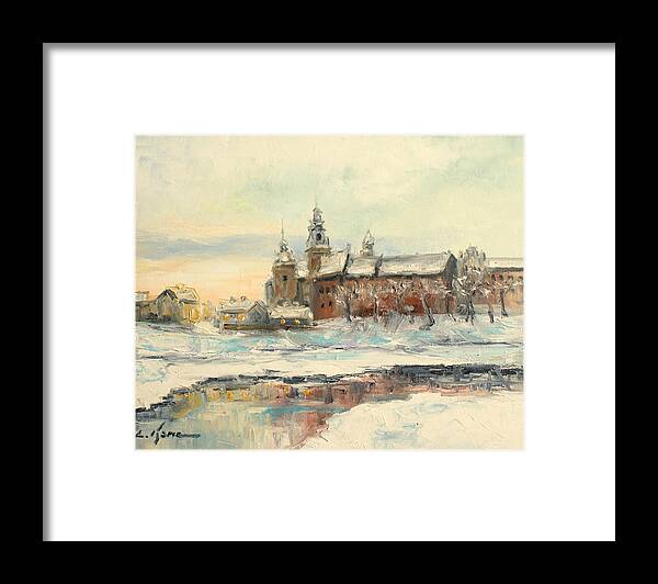 Wawel Framed Print featuring the painting Krakow - Wawel Castle winter by Luke Karcz