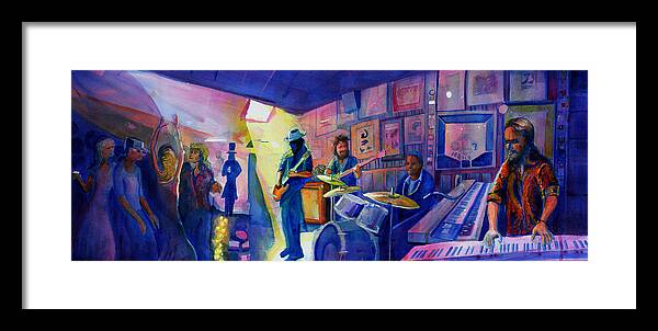 Kris Framed Print featuring the painting Kris Lager Band at Sanchos Broken Arrow by David Sockrider