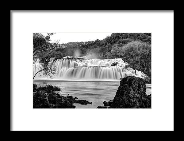 Phenomenon Framed Print featuring the photograph Krka waterfalls BW by Ivan Slosar