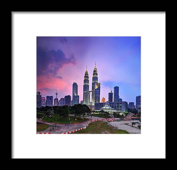 Built Structure Framed Print featuring the photograph Kuala Lumpur In Sunset And Haze by Tuah Roslan