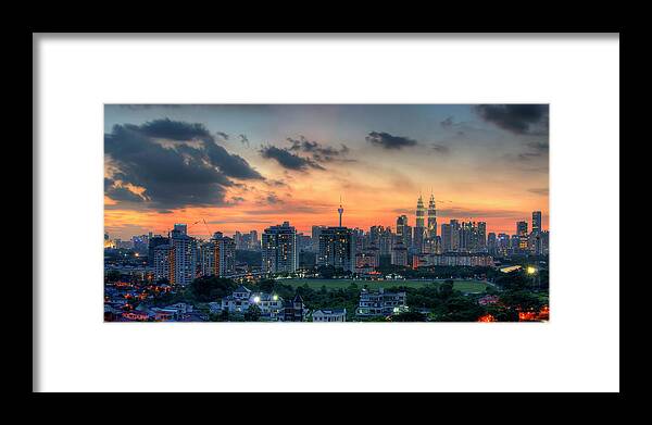 Panoramic Framed Print featuring the photograph Kuala Lumpur Sunset Panorama by Torex Photo