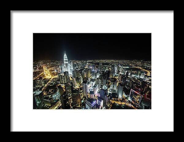 Built Structure Framed Print featuring the photograph Kualu Lumpur Skyline At Night, Elevated by Martin Puddy