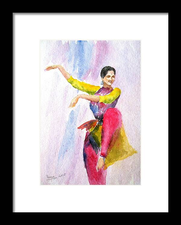 Kuchipudi Dancer Framed Print featuring the painting Kuchipudi dancer by Uma Krishnamoorthy