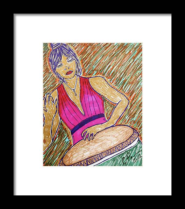 Woman Framed Print featuring the drawing La Congera by Chrissy Pena