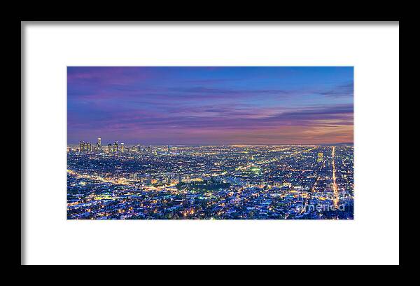 La Framed Print featuring the photograph LA Fiery Sunset Cityscape Skyline by David Zanzinger