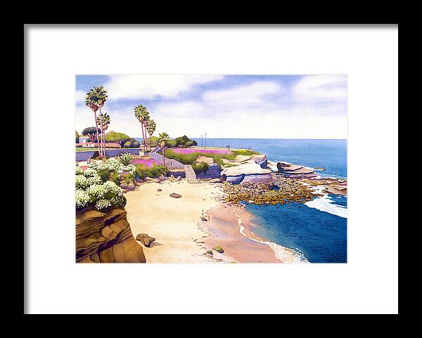 La Jolla Framed Print featuring the painting La Jolla Cove by Mary Helmreich