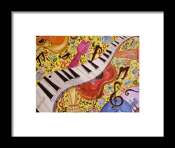 Instruments Framed Print featuring the painting La Musica by Gloria E Barreto-Rodriguez