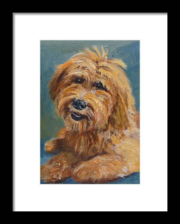 Labradoodle Framed Print featuring the painting Labradoodledoo by Jessmyne Stephenson