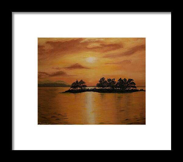Sunset Northern Alberta Framed Print featuring the painting Lac La Biche Sunset by Sharon Duguay