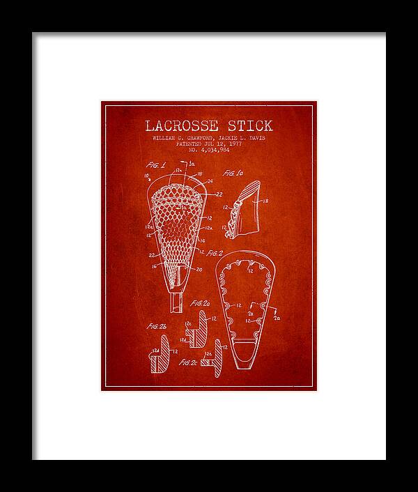 Lacrosse Framed Print featuring the digital art Lacrosse Stick Patent from 1977 - Red by Aged Pixel