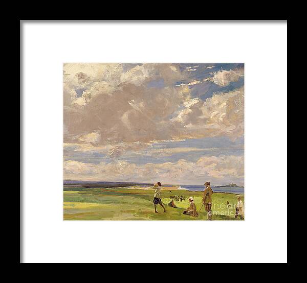 American Framed Print featuring the painting Lady Astor playing golf at North Berwick by John Lavery