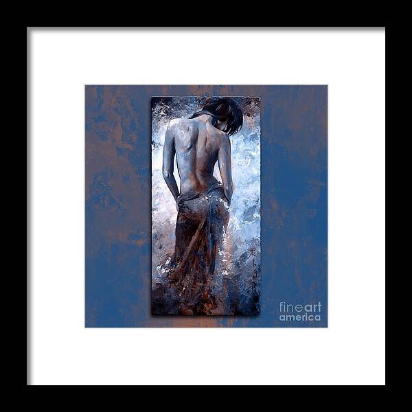 Lady Framed Print featuring the painting Lady in red 27 style version Magic Blue by Emerico Imre Toth