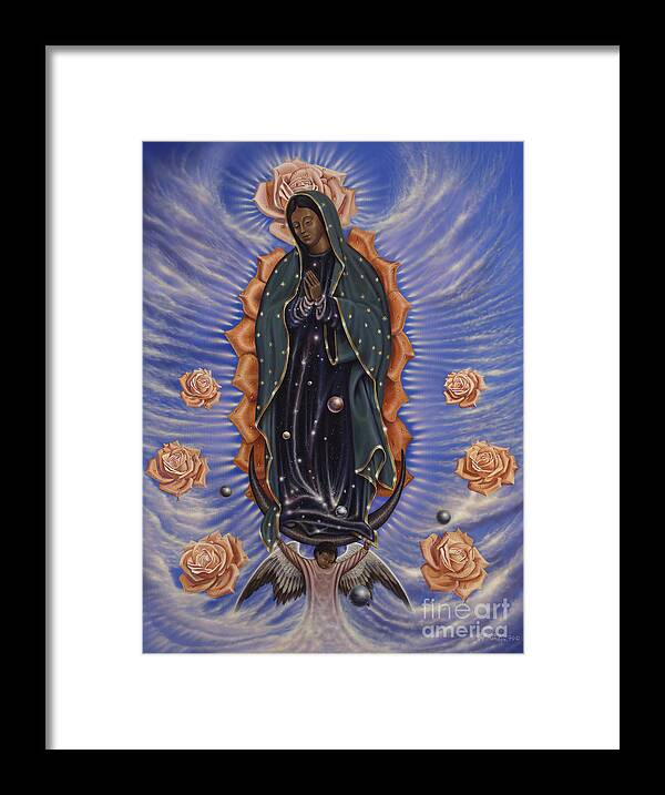 Guadalupe Framed Print featuring the painting Lady of the Roses by Ricardo Chavez-Mendez