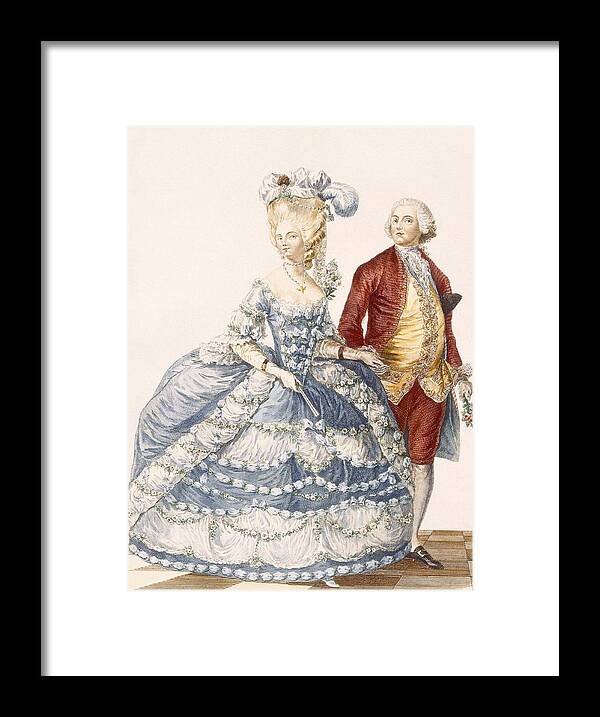 Clothing Framed Print featuring the drawing Lady With Her Husband Attending A Court by Pierre Thomas Le Clerc