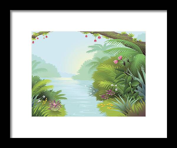 Tropical Rainforest Framed Print featuring the drawing Lagoon by Skeeg