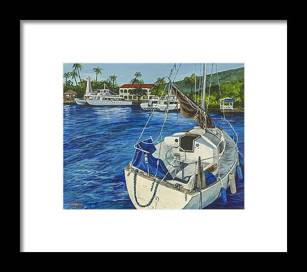 Landscape Framed Print featuring the painting Lahaina Yacht by Darice Machel McGuire