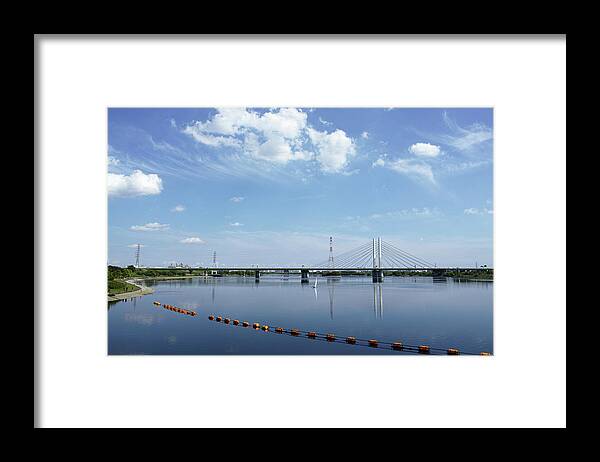 Tranquility Framed Print featuring the photograph Lake And Cable-stayed Bridge by Huzu1959