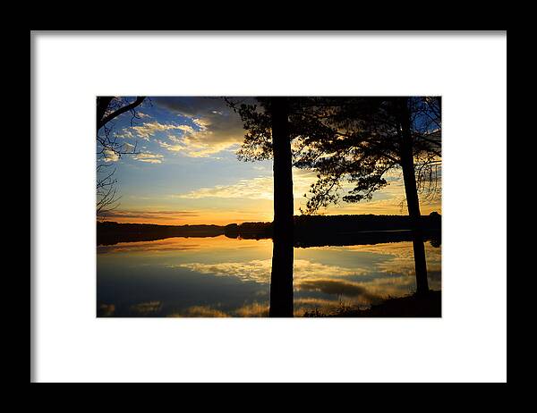 Lake Framed Print featuring the digital art Lake at Sunrise by Kathleen Illes