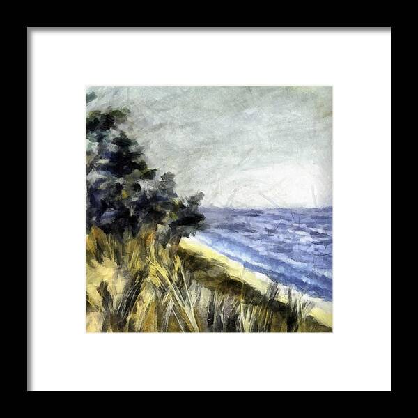 Nature Framed Print featuring the painting Lake from the Dunes by Michelle Calkins