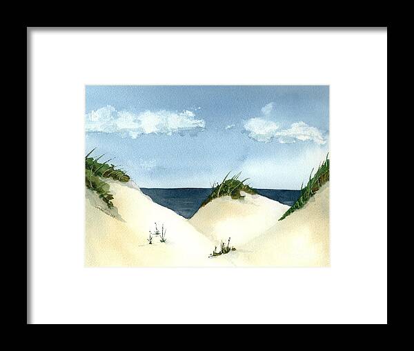 Beach Framed Print featuring the painting Lake Michigan Dunes by Lynn Babineau