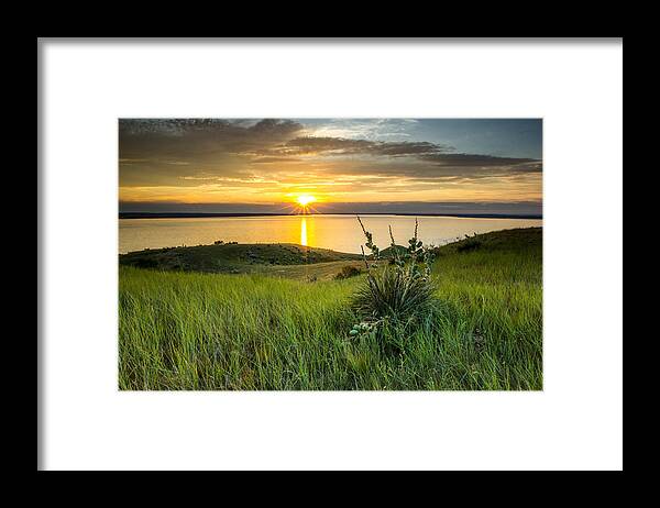 Lake Framed Print featuring the photograph Lake Oahe Sunset by Aaron J Groen