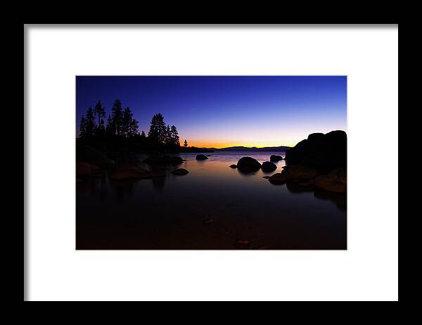Dusk Framed Print featuring the photograph Lake Tahoe Sand Harbor Sunset Silhouette by Scott McGuire