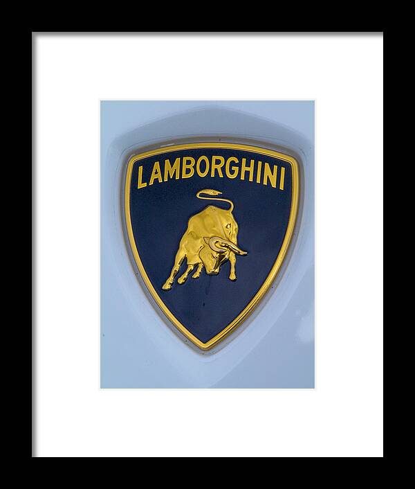 Lamborghini Framed Print featuring the photograph Lamborghini Car Badge by John Colley