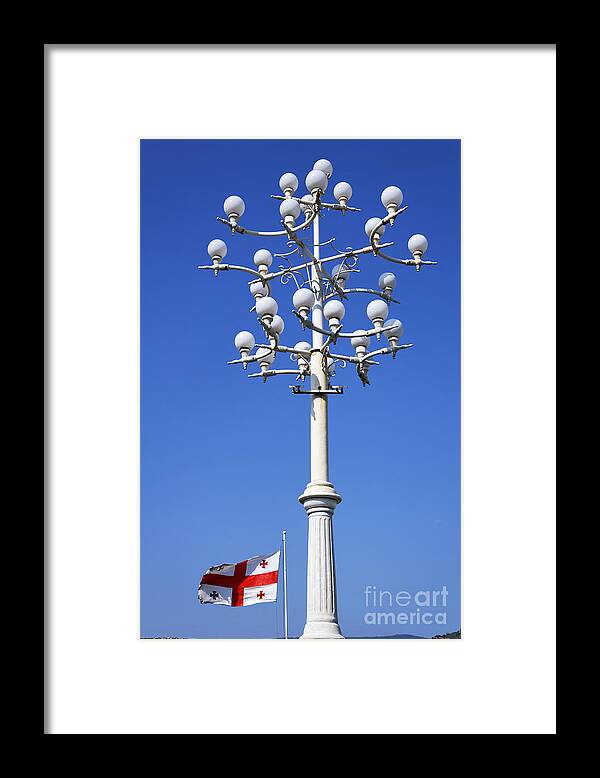 Lamp Post Framed Print featuring the photograph Lamp Post and Flag Georgia by Robert Preston