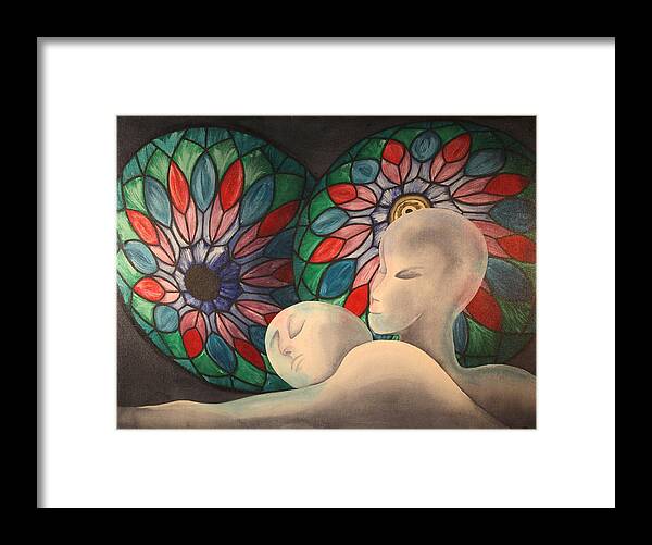 Color Framed Print featuring the painting Lamp shades and wigheads by Paul Amaranto