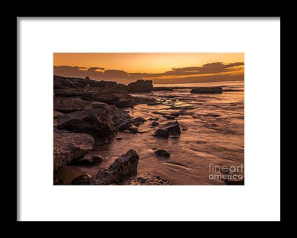 Lanai Framed Print featuring the photograph Lanai rocky beach sunset by Paul Quinn