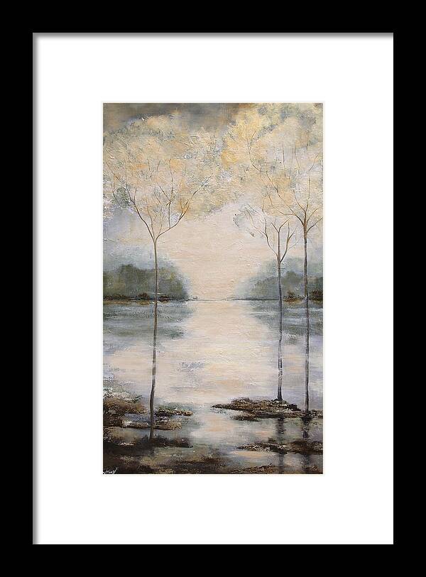 Water Framed Print featuring the painting Landscape with gold by Katrina Nixon