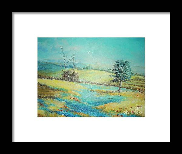 Summer Framed Print featuring the painting Landscape with lavanda by Sorin Apostolescu