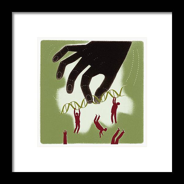 30-35 Framed Print featuring the photograph Large Hand Holding Dna With Men Falling by Ikon Ikon Images
