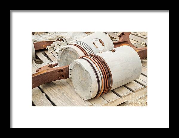 Pistons Framed Print featuring the photograph Large pistons rods and rings by Imagery by Charly