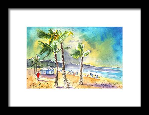 Travel Framed Print featuring the painting Las Canteras Beach in Las Palmas de Gran Canaria by Miki De Goodaboom