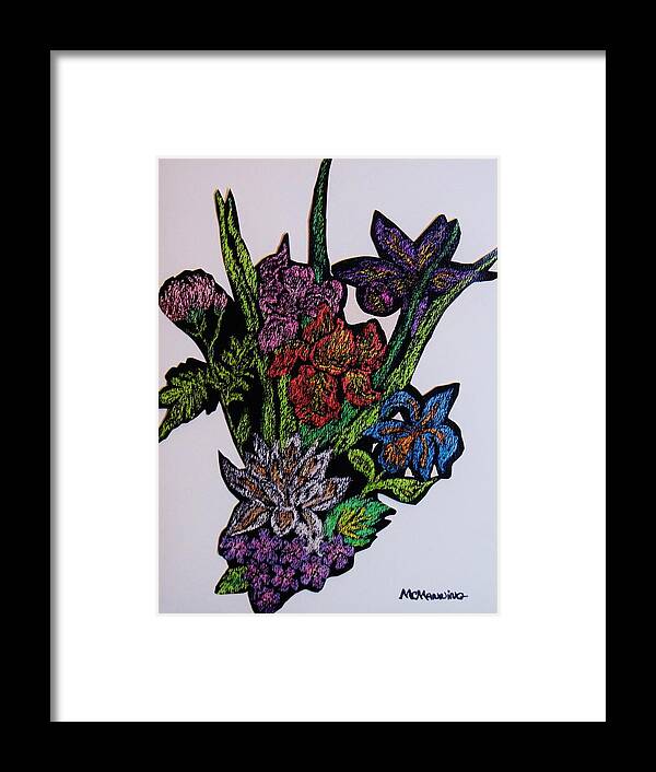 Bouquet Of Flowers In Crayon Framed Print featuring the painting Last Bouquet by Celeste Manning