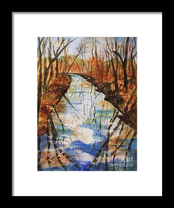 Autumn Framed Print featuring the painting Last Days of Autumn - Creek Reflections by Ellen Levinson