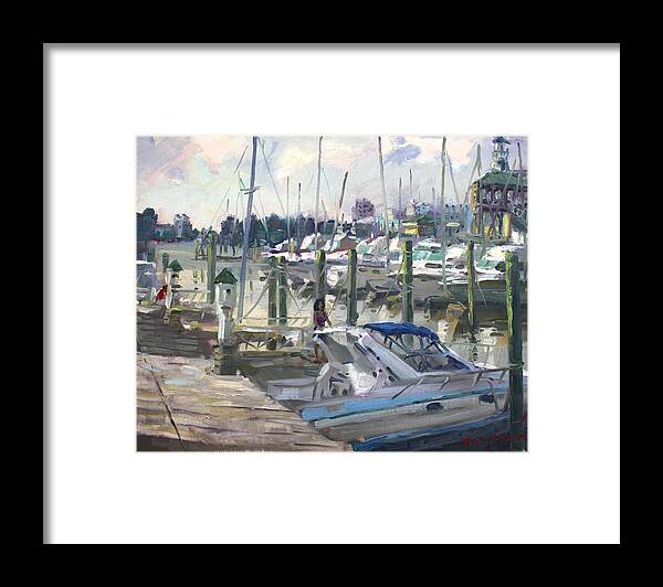Virginia Harbor Framed Print featuring the painting Late Afternoon in Virginia Harbor by Ylli Haruni