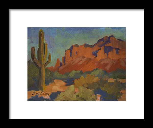 Late Afternoon Light Framed Print featuring the painting Late Afternoon Light at Superstition Mountain by Diane McClary