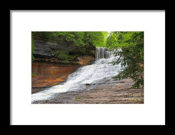 Michigan Framed Print featuring the photograph Laughing Whitefish Waterfall in Michigan by Terri Gostola