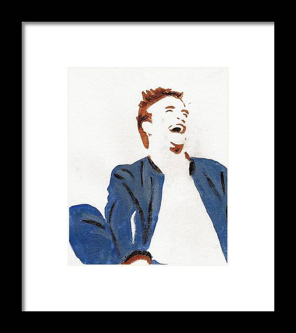 Robert Pattinson Famous Actor Filmstar Movies People Paints Framed Print featuring the painting Laughter 4 by Audrey Pollitt