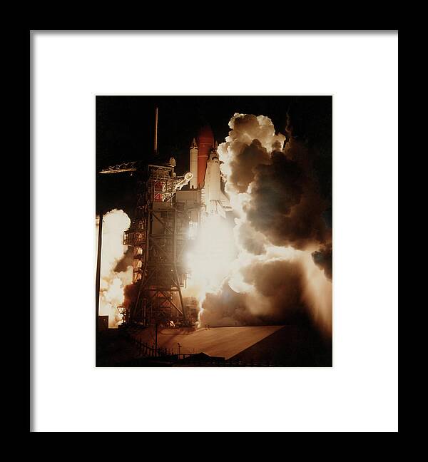 Mission 41-g Framed Print featuring the photograph Launch Of Space Shuttle Challenger by Nasa/science Photo Library.