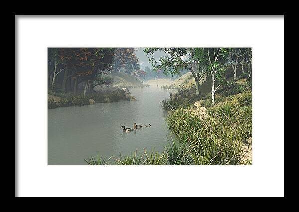 Ducks Framed Print featuring the digital art Lazy River by Jayne Wilson