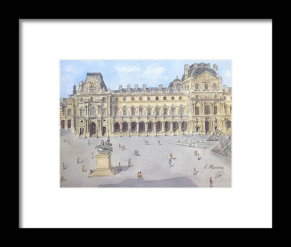 Architecture Framed Print featuring the painting Le Louvre by Henrieta Maneva