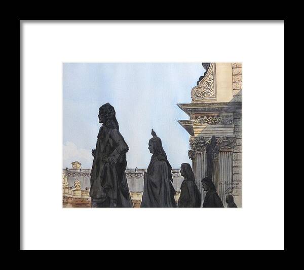 Architecture Framed Print featuring the painting Le Louvre II by Henrieta Maneva